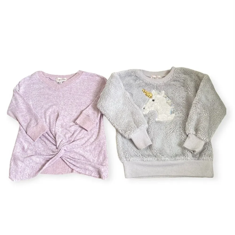 Girls Size 4 4T Unicorn Sweatshirt Sequins Pink Sweater Lot of 2 Winter Clothes - Picture 11 of 11